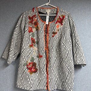 Chicos Artisan Applique Jacket Women's Size 3 Embroidered 3/4 Sleeves Colorful